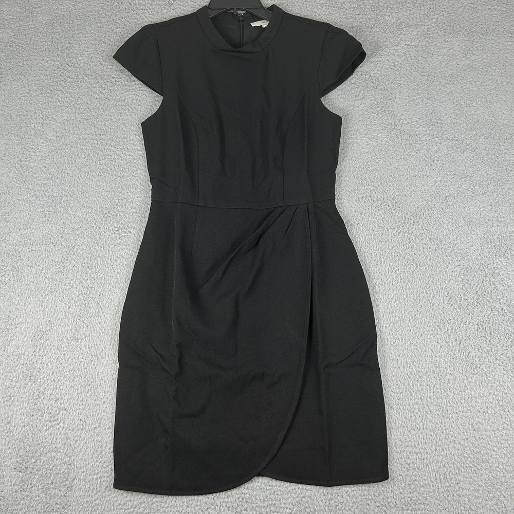 Lark & Ro Dress Womens 8 Black Short Sleeve Sheath Faux Wrap Office Career